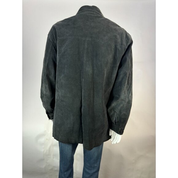 Claiborne Mens Large Suede Leather Button-Up Shirt Jacket Black - Picture 15 of 16